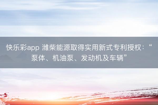 快乐彩app 潍柴能源取得实用新式专利授权:“泵体、机油泵、发动机及车辆”