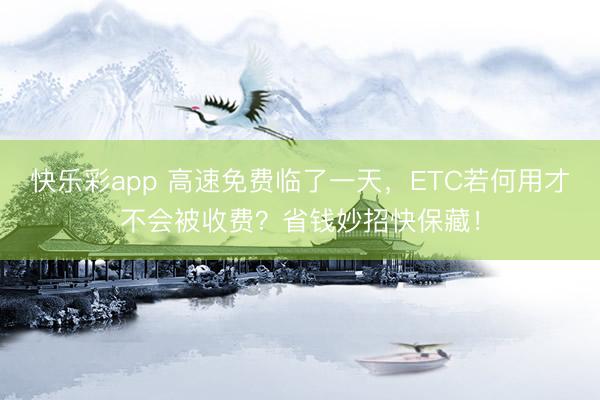 快乐彩app 高速免费临了一天，ETC若何用才不会被收费？省钱妙招快保藏！