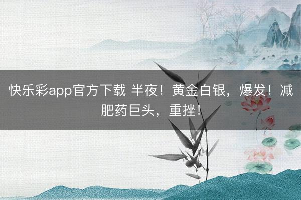 快乐彩app官方下载 半夜!黄金白银,爆发!减肥药巨头,重挫!